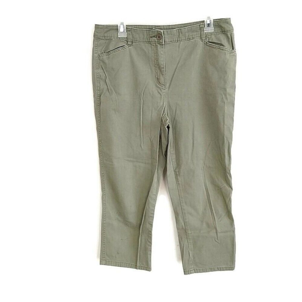 Chicos Womens‎ sz 1 US 8 Pants Crop Green Chino Casual